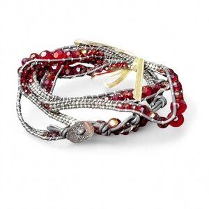 Red and Silver Beaded Wrap Bracelet